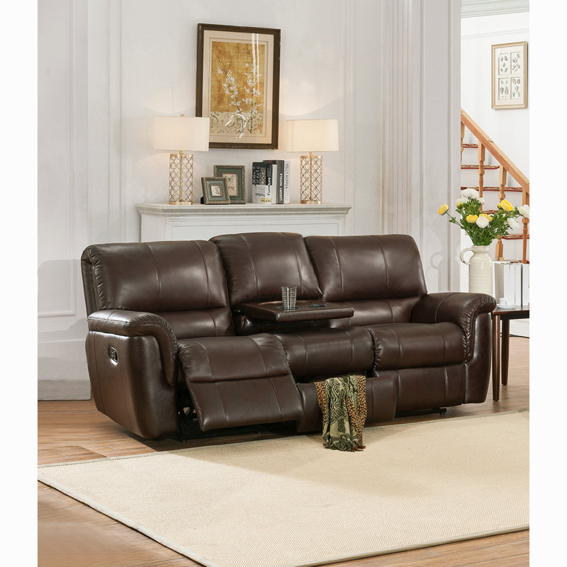 Canapé inclinable en cuir véritable avec accoudoirs coussinés 80 po Sudduth