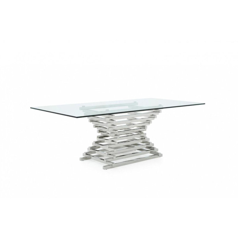 Wilken Glass Top Metal Base Dining Table, 30" H x 87" L x 49" W
