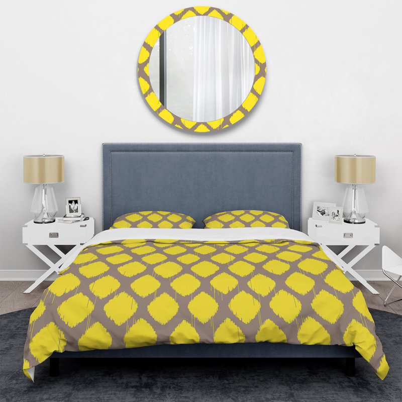 Yellow Ikat Ogee - Ensemble de housse de couette abstrait - Microfibre de polyester
