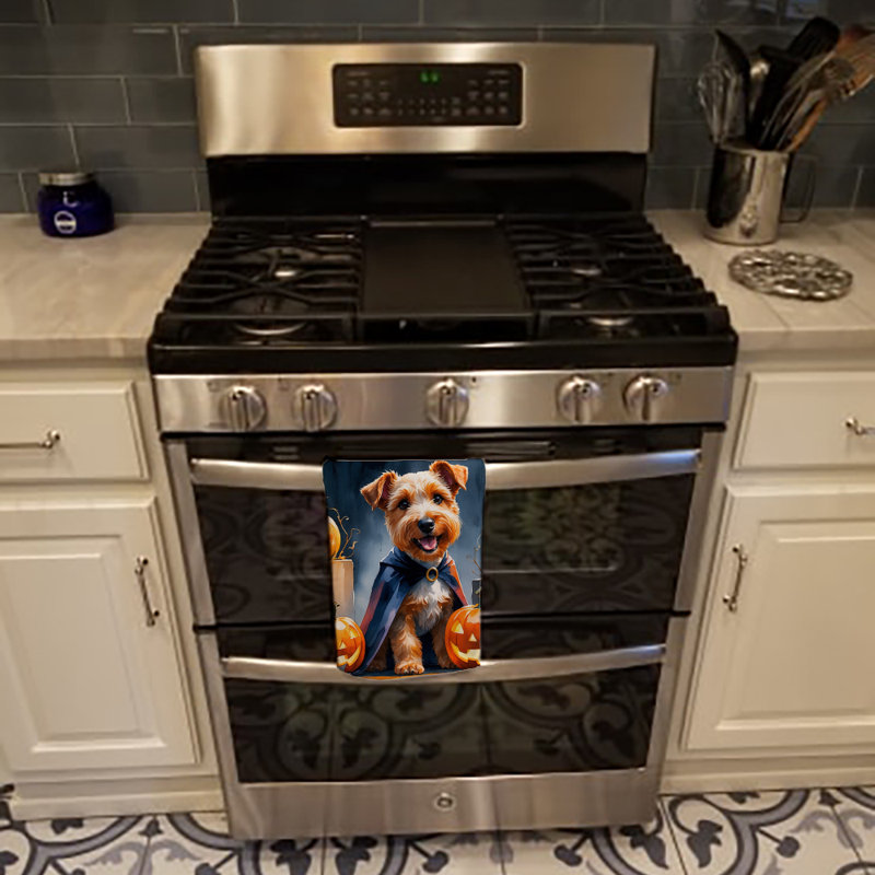 Airedale Terrier Puppy Halloween Kitchen Towel, Airedale Terrier