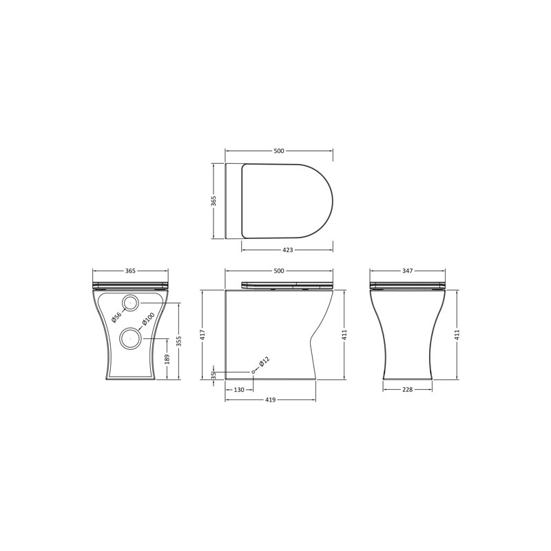 Nuie Freya 0L LPF Round Chair Height Floor Mounted Back To Wall Toilet (Seat Included)