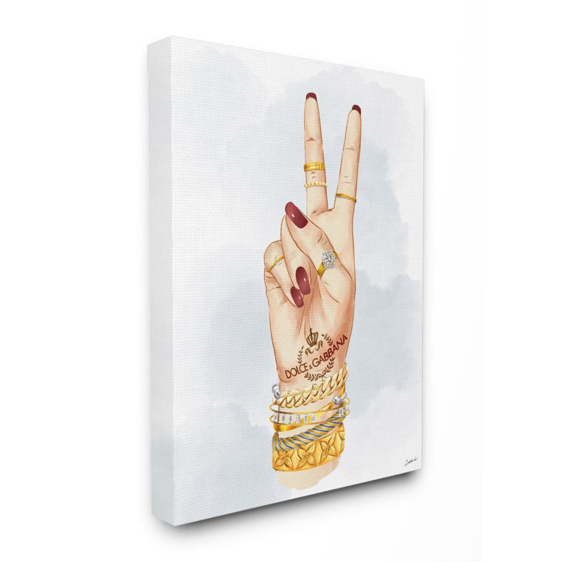 «Designer Peace Hand Sign with Golden Accessoires» par Ziwei Li - reproduction d'art, H 20 po x l 16 po x 1,5 po