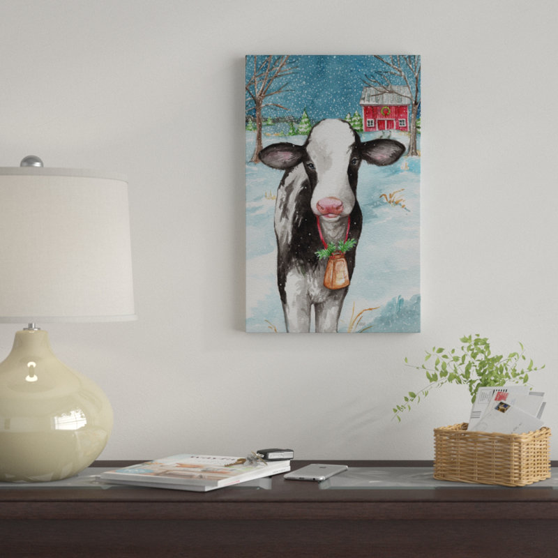 «Country Barn Christmas With Wreath», reproduction de peinture acrylique sur toile tendue, H 19 po x l 12 po x P 2 po