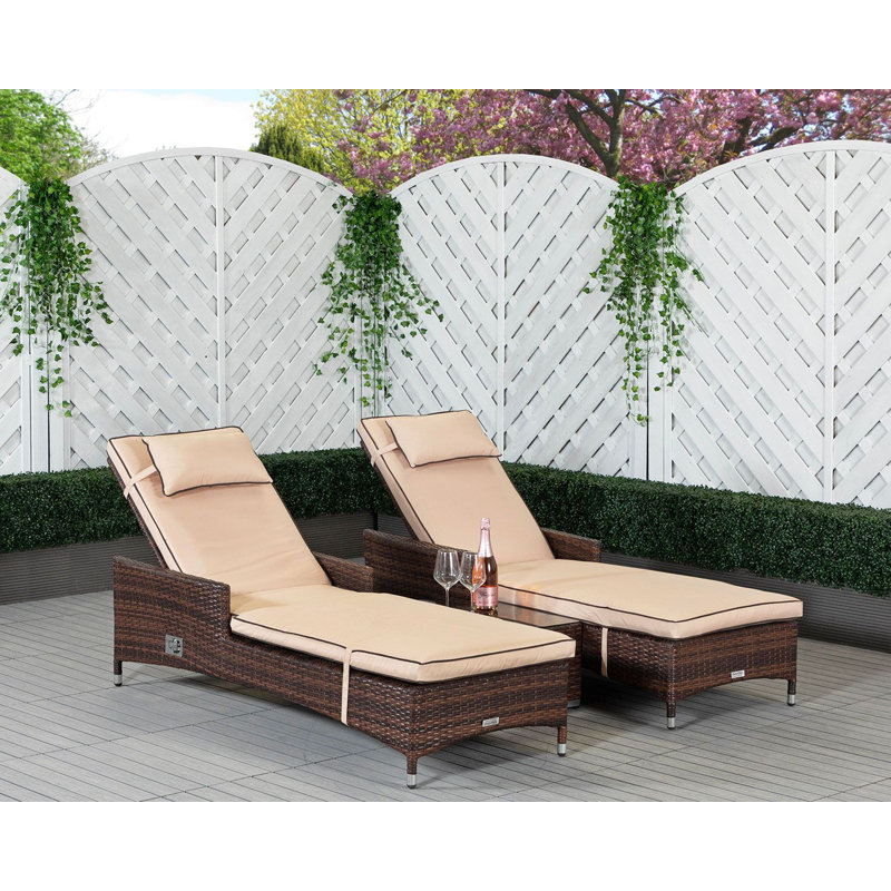 Cambridge 198cm Long Reclining Chaise Lounge Set with Cushions, Chocolate, Coffee Cream