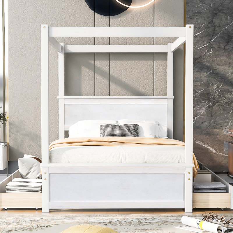 Lit double à baldaquin blanc - créer une tête de lit intégrée pour un environnement de sommeil paisible, espace supplémentaire