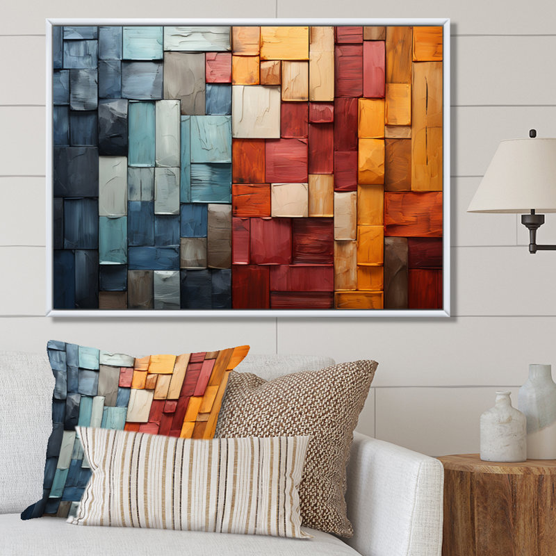 «Gazdecki Forest Red Wood Collage I», art mural forêt, Cadre flottant blanc, H 12 po x l 20 po x P 1 po