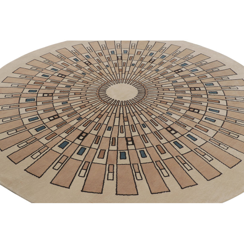 Rug & Kilim’S French Art Deco Style Circle Rug In Beige With Geometric Patterns
