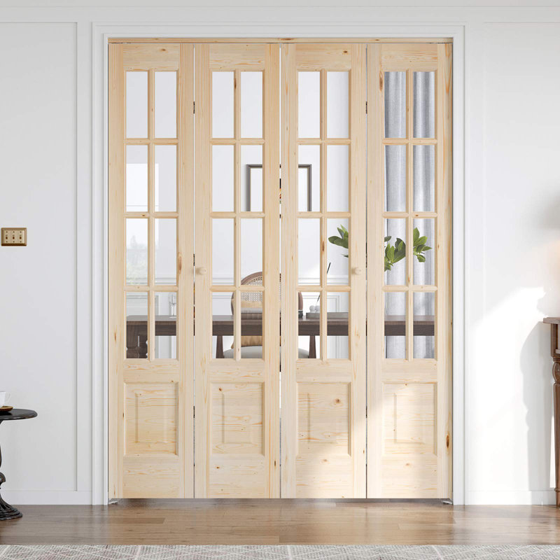 Porte pliante en verre et bois massif 8-Lite avec trousse de quincaillerie d'installation, 4, 64 po x 80 po