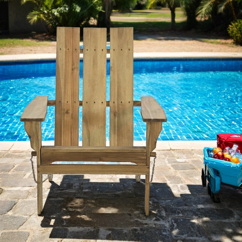 Chaise pliante Adirondack d'extérieur rustique avec structure en bois d'acacia et en acier patiné