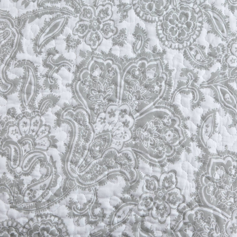 Gray Floral Cotton Reversible Full/Queen Quilt Set