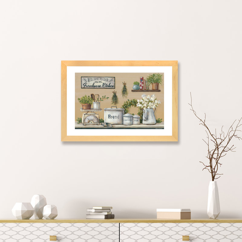« jardin campagne cuisine » par pam britton-impression sur image, Toile avec cadre en bois beige, H 24 po x l 32 po x P 1 po