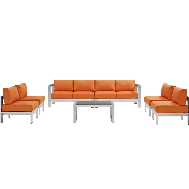 Shore 7-piece Outdoor Patio Sectional Sofa Set, Orange