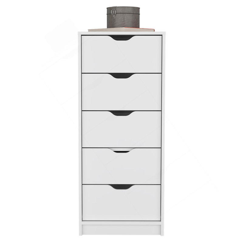 Commode H 42 po, 5 tiroirs, commode de rangement mince, blanc, Blanc