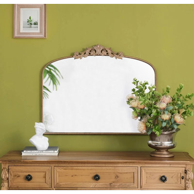 40"X31" Wide Arched Wall Mirror With Adornments, Gold Iron Frame