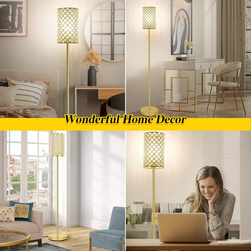 Crystal Floor Lamp For Bedroom, Floor Lamp With On/Off Foot Switch, Elegant Standing Light Tall Pole Lamp For Living Room, Dresser, Office (E26 Base)