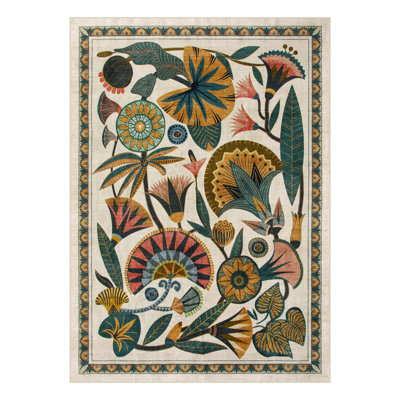 Egypt Floral Washable Area Rugs For Living Room 5X7 Boho Large Vintage Beige Bedroom Dining Room Rug,Non Slip Soft Throw Carpet For Entryway Kitchen Office Hardwood Playroom (5 X 7)