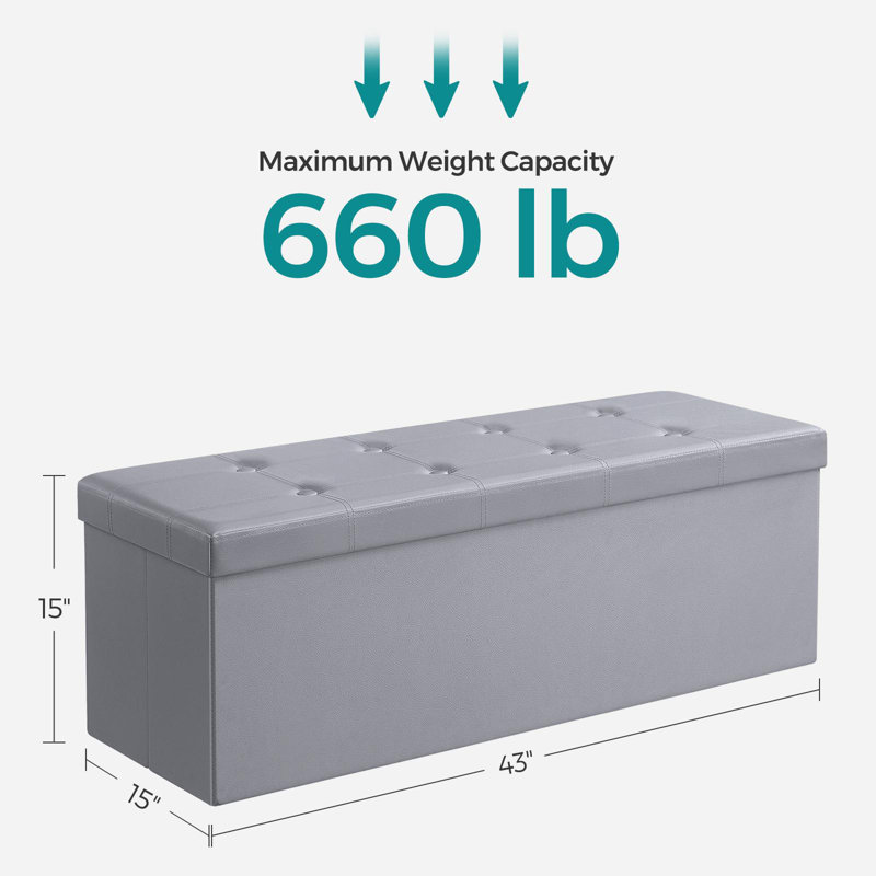 Banc de rangement avec repose-pieds 43 pouces, Gris clair