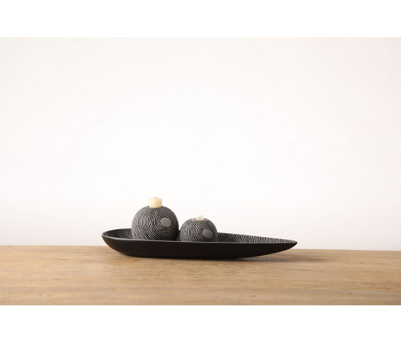 Ensemble de porte-bougie et plateau Sunburst, Noir / Gris, H 2 po x l 7 po x P 15 po