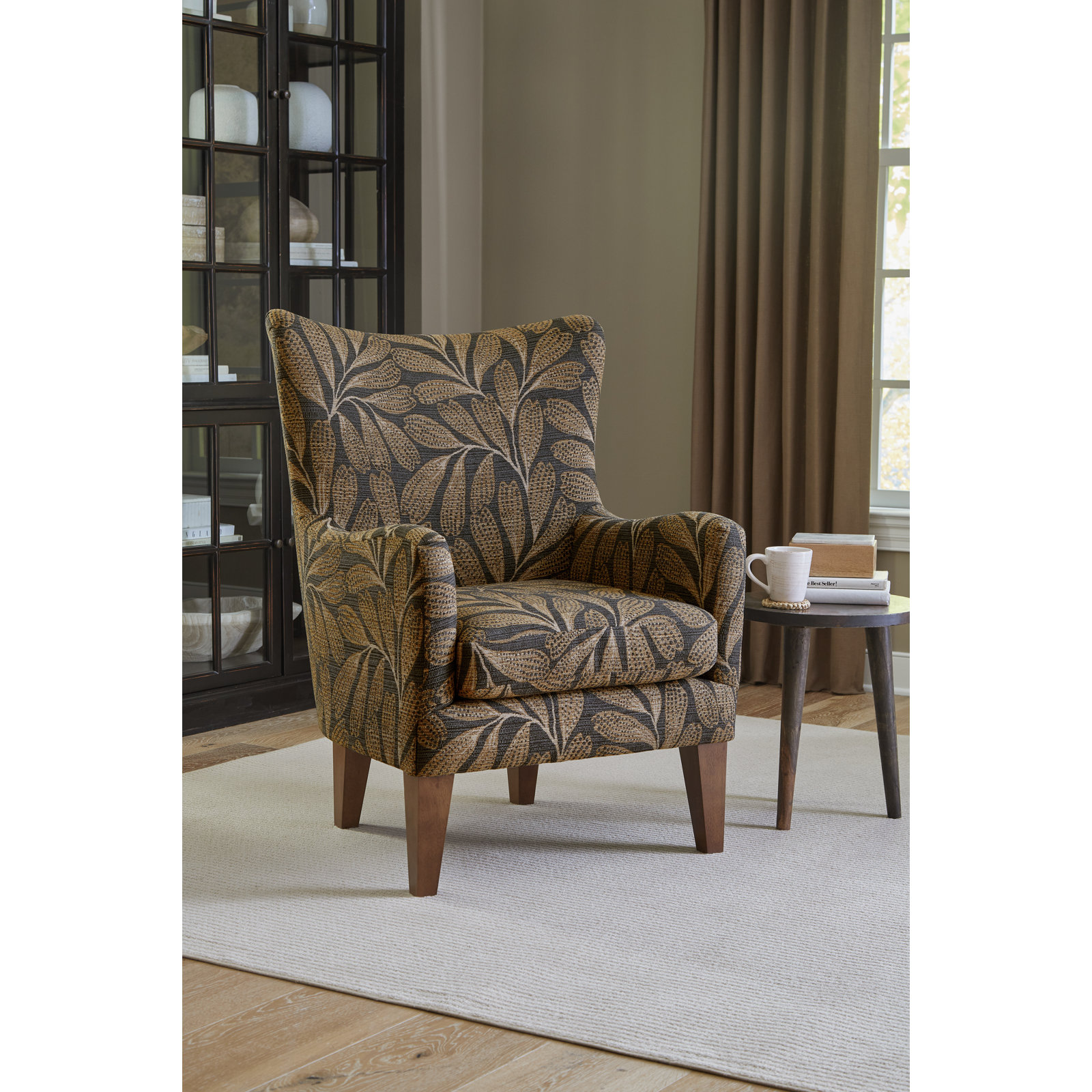 Estado Upholstered Armchair, Dark Walnut, Laguna Blue Floral Performance