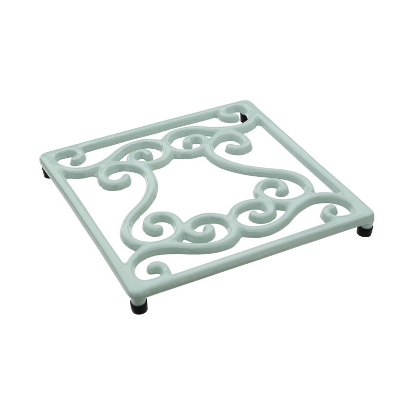 Cream Cast Iron Trivet, Blue