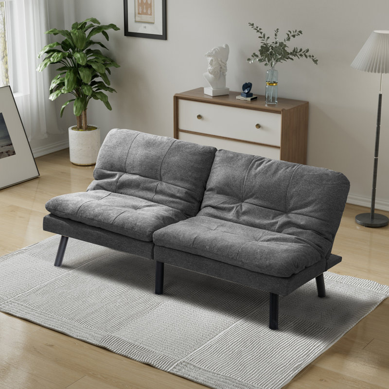 Isaul 68'' Upholstered Biscuit Back Convertible Sofa, Dark Gray
