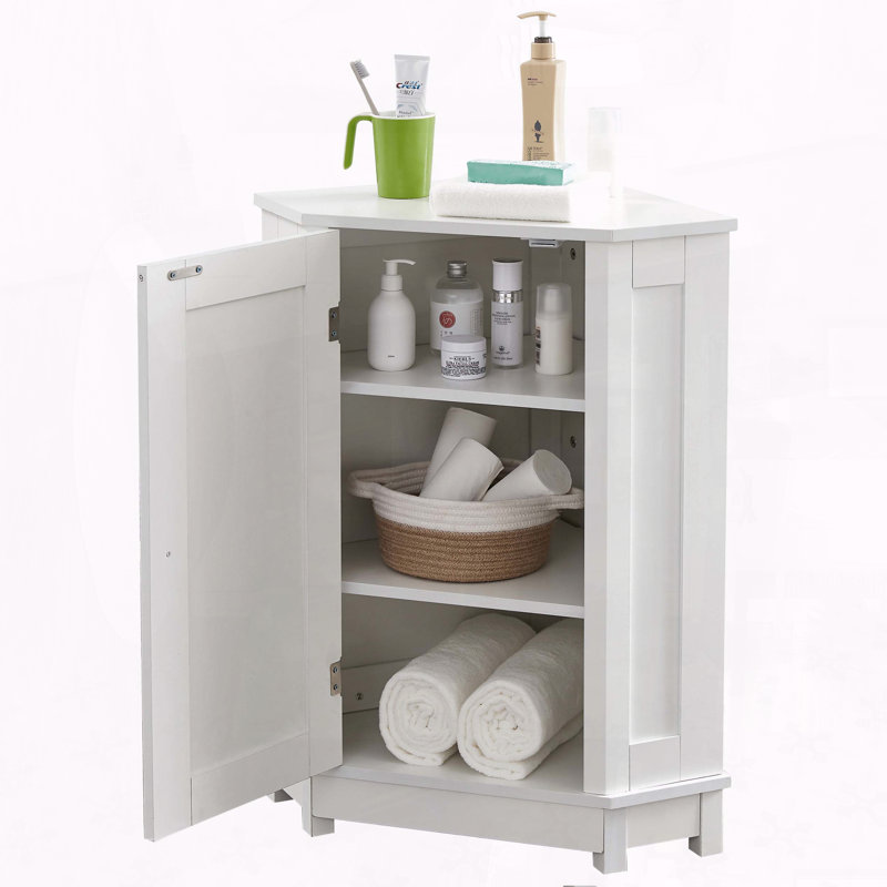 Triangle Corner Storage Cabinet with Adjustable Shelf, White
