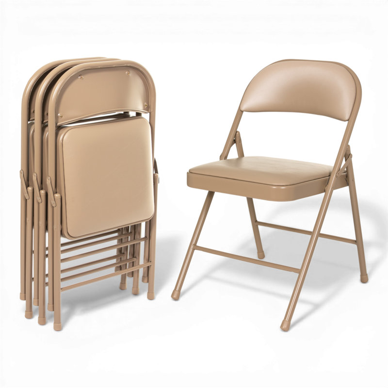 Chaise pliante en vinyle Bernadine Basics, paquet de 4, Beige