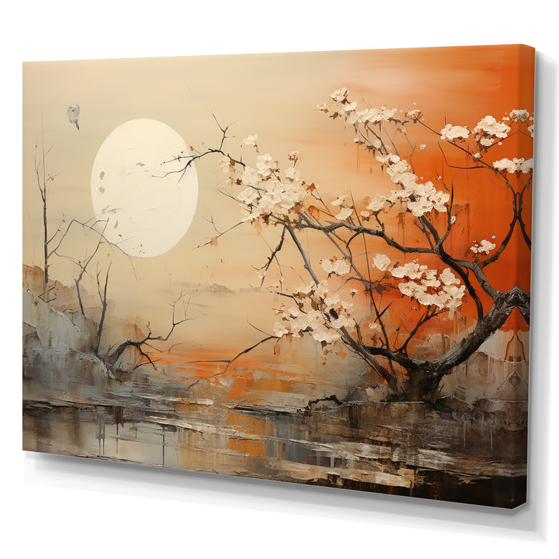 «Moon On Tangerine Twilight Landscape», impression d'art mural lune, Toile tendue, H 12 po x l 20 po x P 1 po