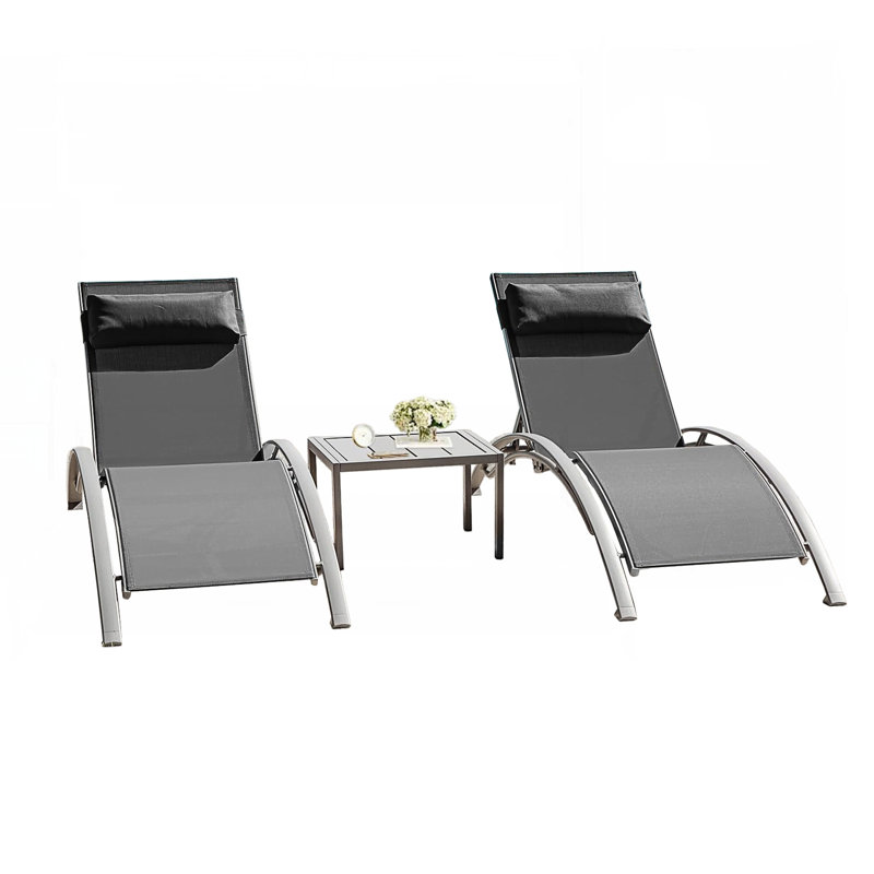 Pool Lounge Chairs Set of 3, Black