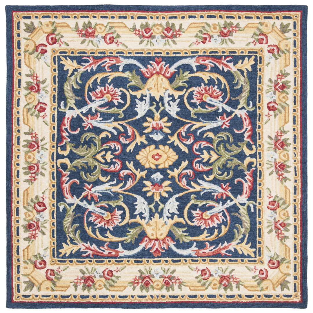 Ozella Hand Tufted Wool/Cotton Oriental Rug in Ivory/Navy Astoria Grand Rug 