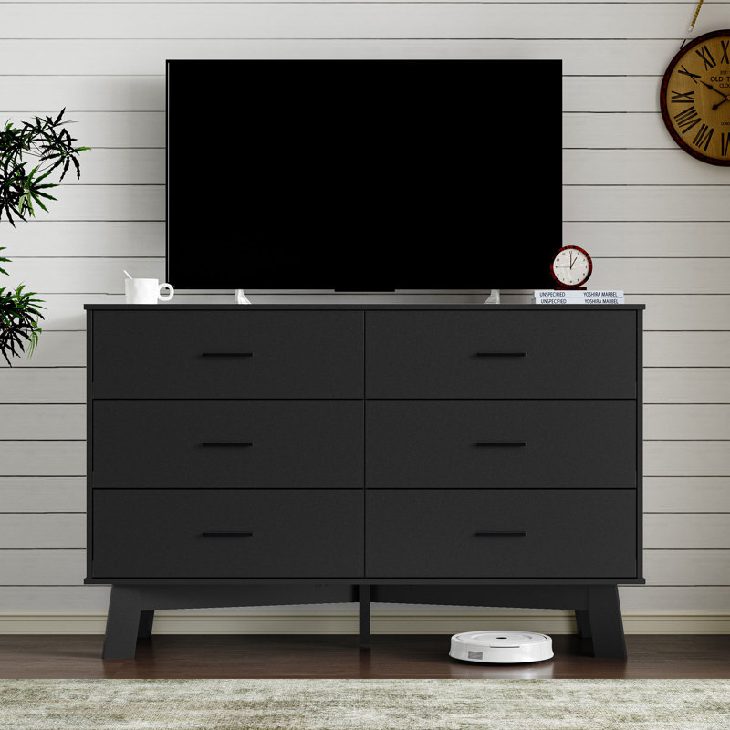 Commode 6 tiroirs double 47,24 po de largeur, commode avec base réglable pour chambre à coucher et salon, Noir