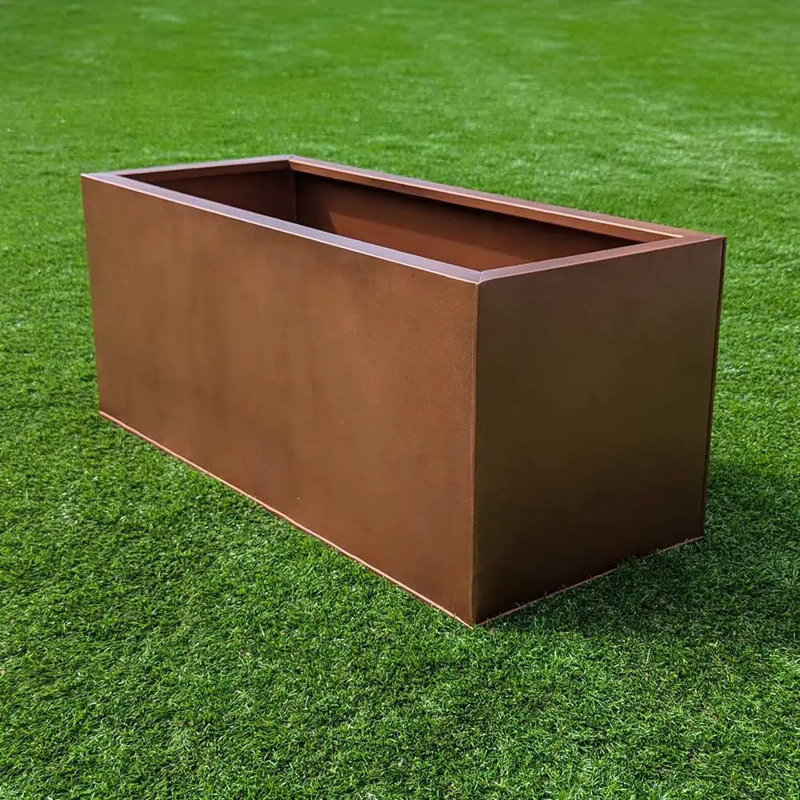 Reny Galvanised Zinc Trough Planter, 40cm H x 75cm W x 40cm D, Brown