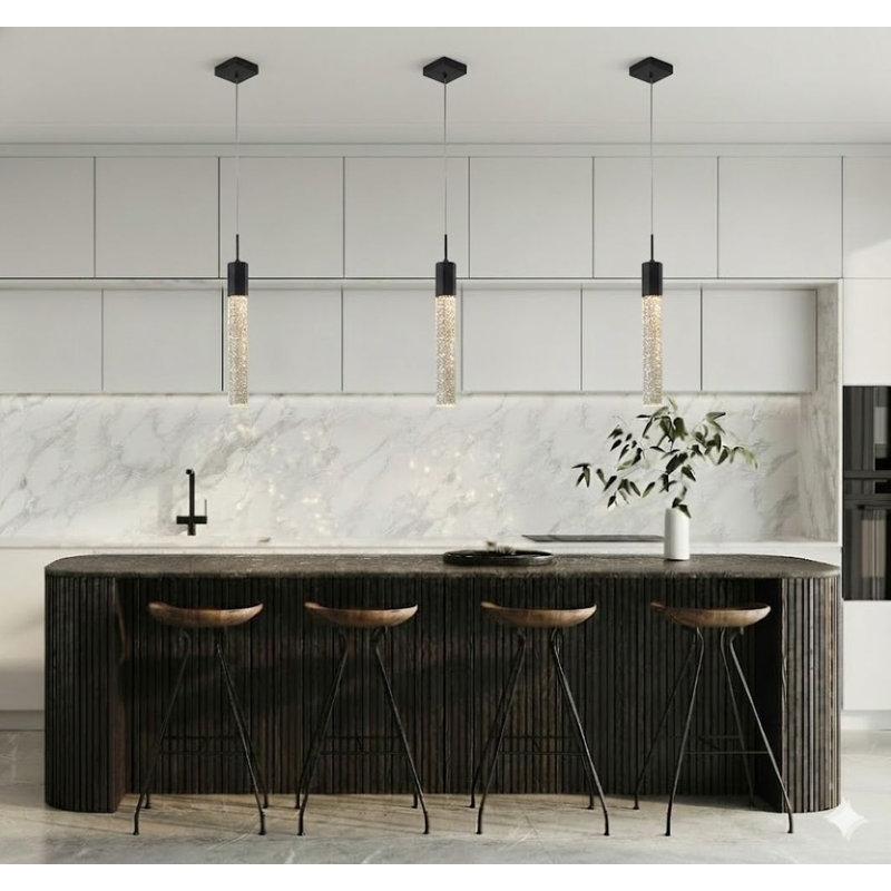 A CLEAR HEXAGON BUBBLE CRYSTAL PENDANT LIGHT WITH CHROME HARDWARE, Black