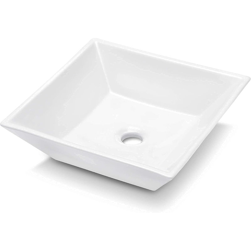 15" White Ceramic Square Vessel Bathroom Sink