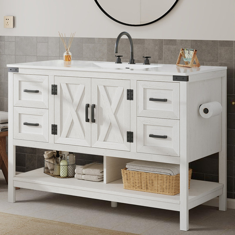 Meuble-lavabo simple 48 po avec rangement Chimira, blanc, Blanc, 48"