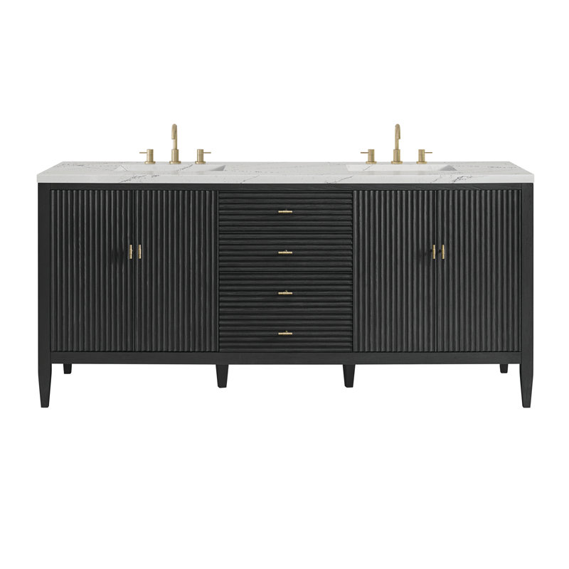 Myrrin 72 in. Handmade Double Vanity, Carbon Oak, Ethereal Noctis, 8" Widespread