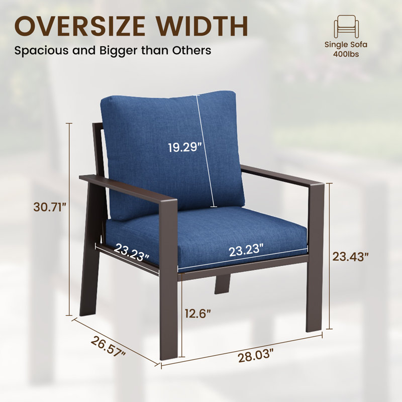 Fauteuil d'extérieur en aluminium avec coussins, Marine