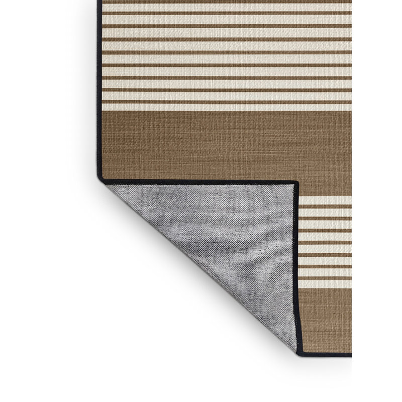 Washable Khaki White Striped Area Rug, Round 3'