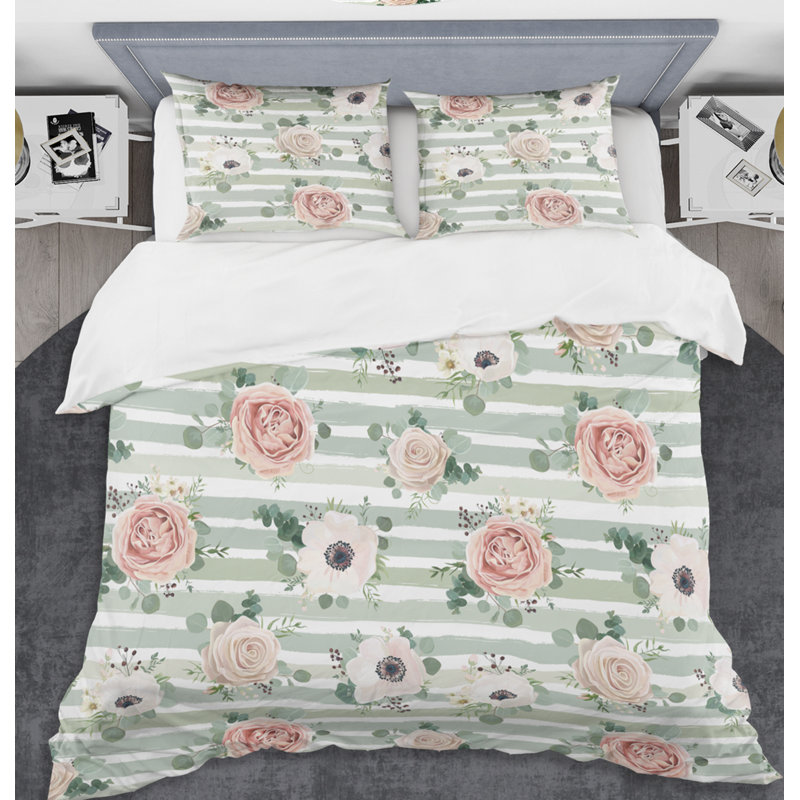 Ensemble de housse de couette à style mid-century floral rétro ii, Housse de couette très grand + 2 taies décoratives