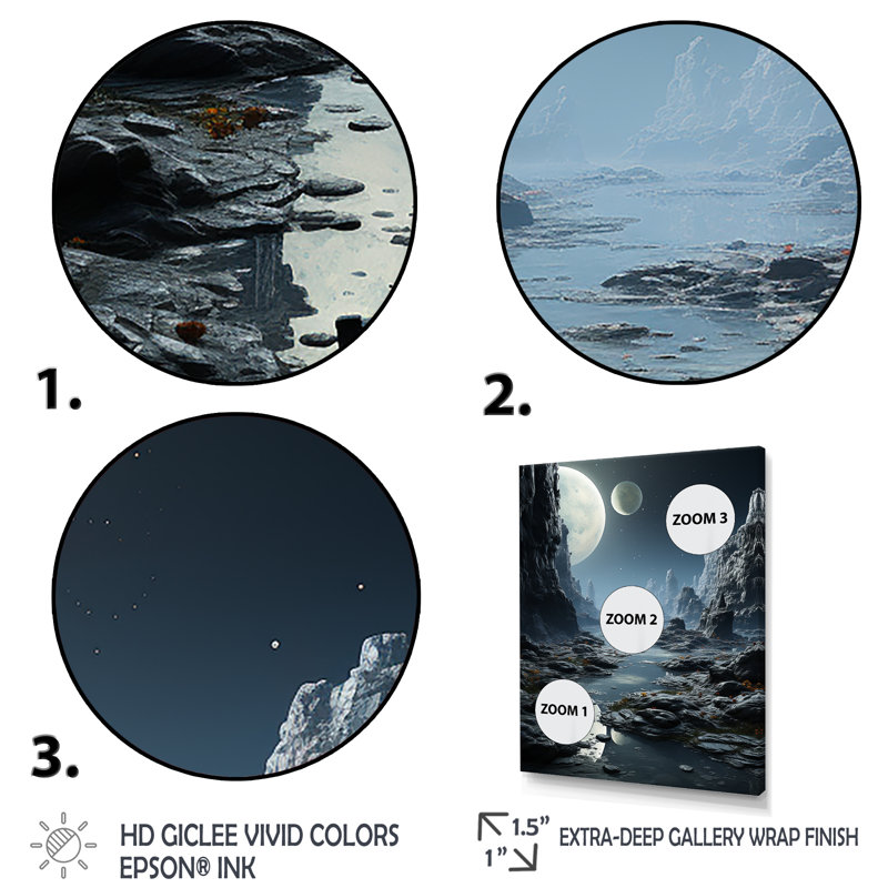 Blanc et gris Infinite Cosmos II - espace planète, art mural, Cadre doré simple, H 32 po x l 16 po x P 1 po