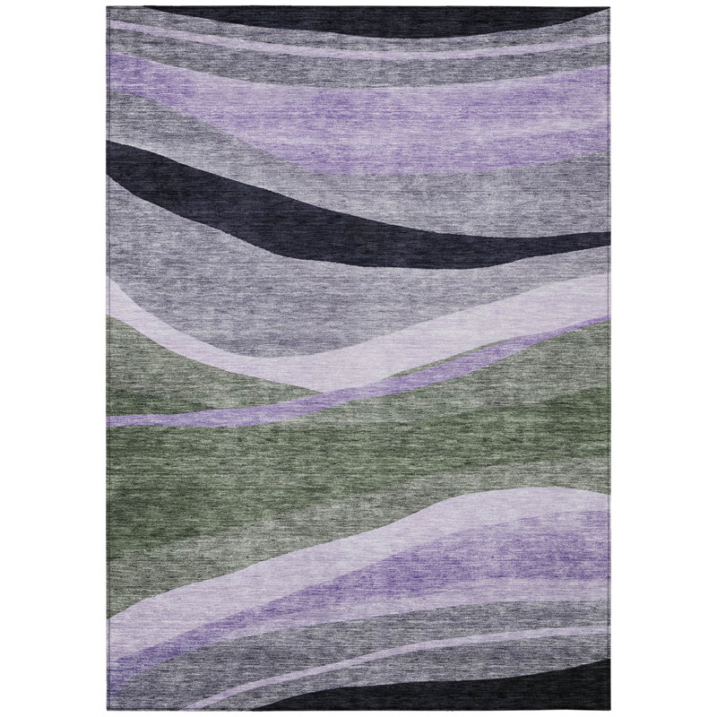 3' X 5' Artichoke Green Green And Black Abstract Washable Indoor Outdoor Area Rug