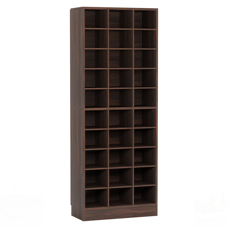 Armoire à chaussures à 10 niveaux en bois espresso, organisateur moderne et spacieux de 30 casiers pour des entrées sans encombrement