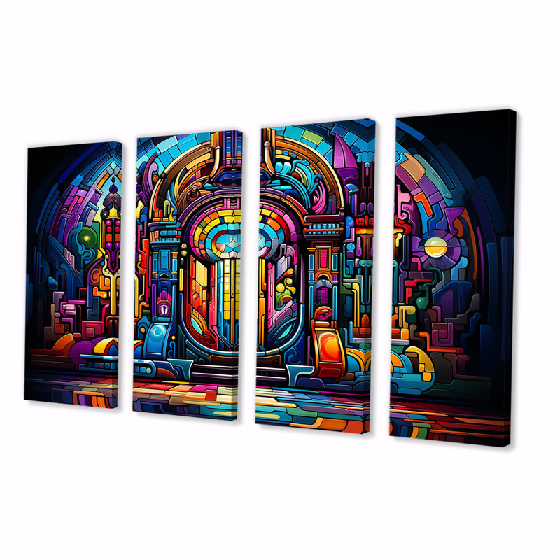 Multicolore psychédélique Jukebox Sound - Jukeboxes, ensemble 4 pièces d'art mural, H 28 po x l 48 po