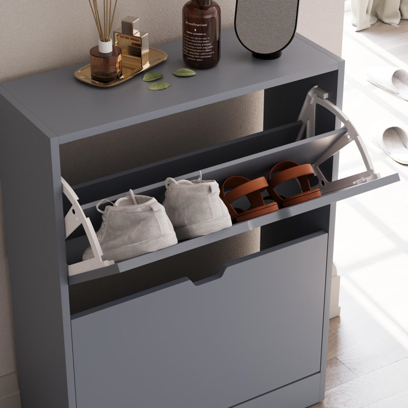 12 Pair Flip Down Shoe Storage, Grey