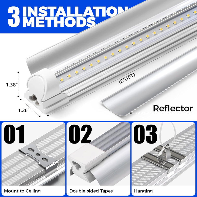 Barrina T8 Grow Lights For Plants d'intérieur, bande de lumière blanche à spectre complet 5000k, 60 W, 1 pied de plante, 4 paquets