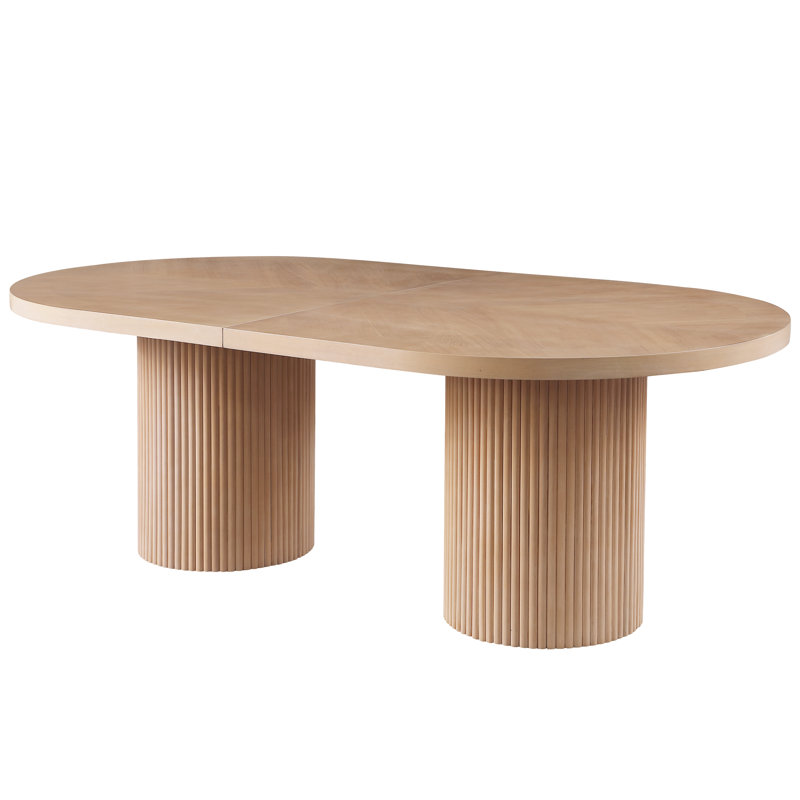 Orlina Extendable Oak Oval Solid Wood Top Dining Table, Light Oak