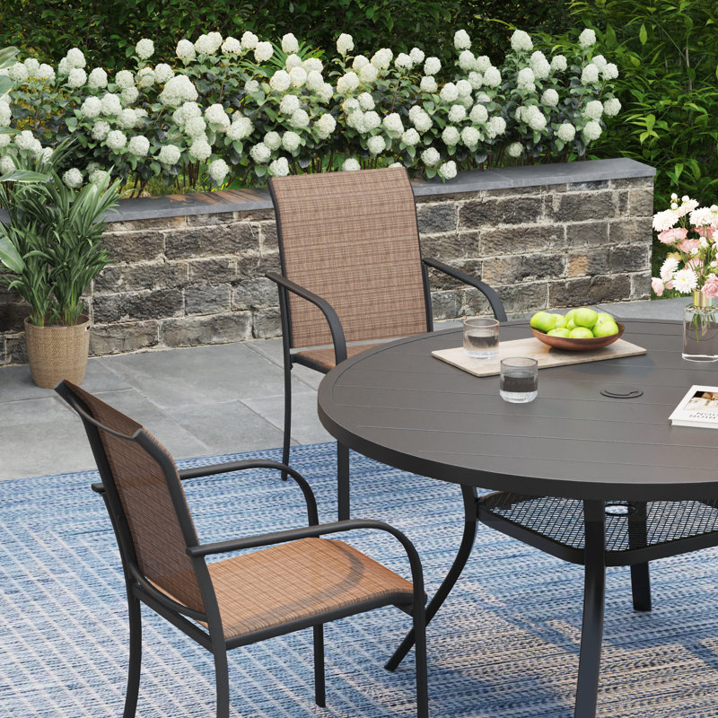 4-Person Square Patio Dining Set With Stackable PVC-coated polyester Chairs, Black/Brown