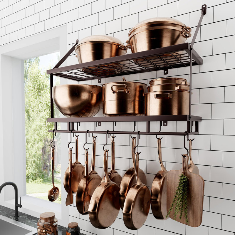 Metal Rectangle Wall Mounted Pot Rack, Oiled Bronze