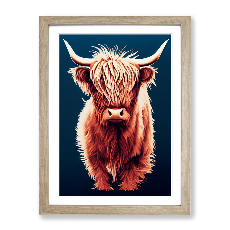 XV1022-4351X Superb Highland Cow - Single Picture Frame Painting, 64cm H x 46cm W x 2cm D, Oak