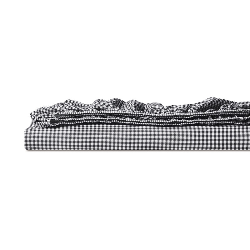 Malaya 100% Cotton Percale Gingham Fitted Sheet, Cal. King Fitted Sheet, Black